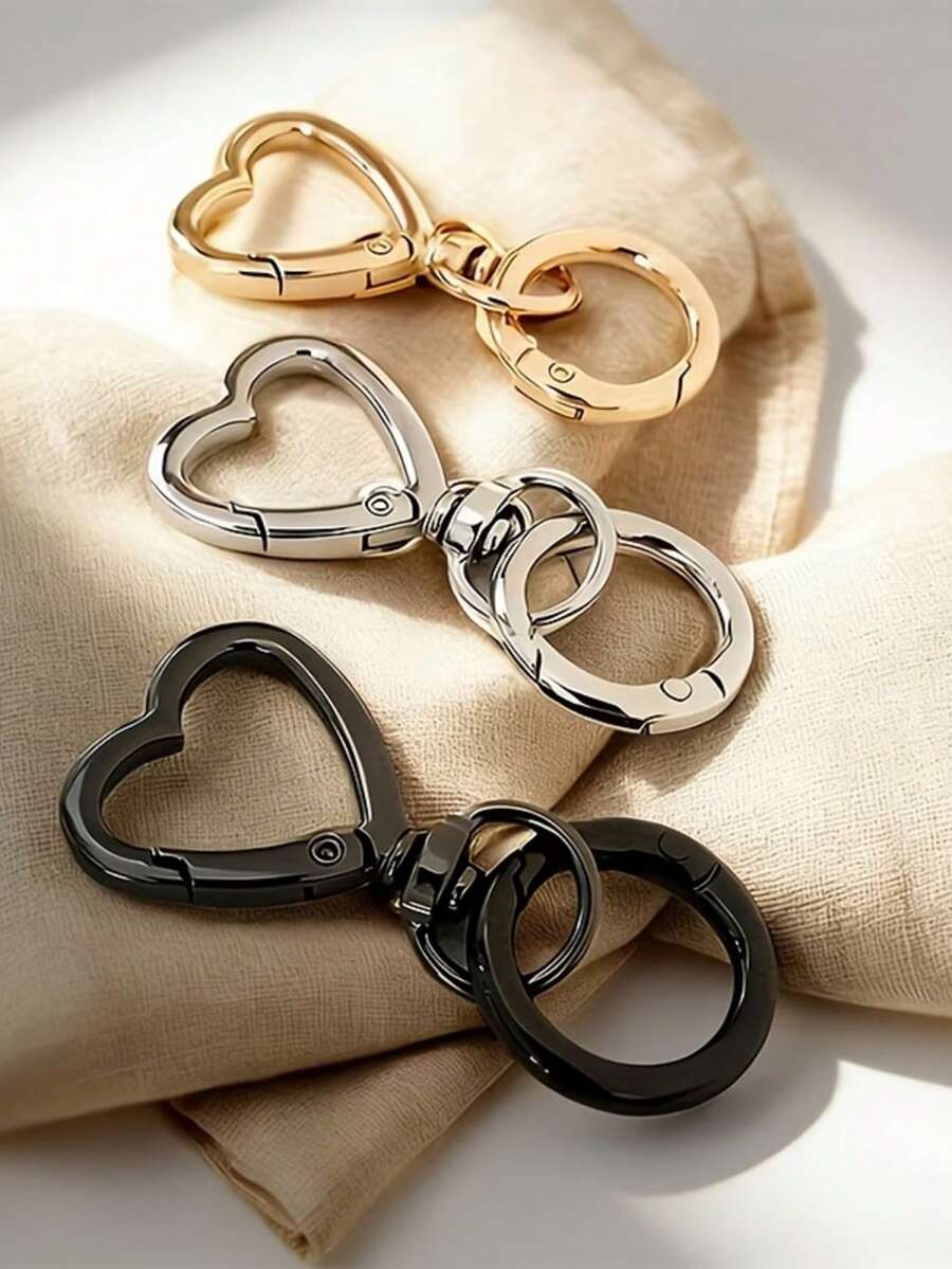 Gold Silver Black 3-Color Heart-Shaped Metal Keychains With Rotating Clasp For DIY Key Ring, Key Chain Hook, Lanyard Making, Wallet Making, Suitable For Men And Women Key Organizer