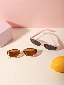 2pcs/Set Kids 6-9 Years Old Classic Casual Oval Fashion Glasses, Solid Color Lenses, Lightweight PC Frame, Suitable For Daily Casual Outdoor, With Glasses Case - Multicolor - View 8