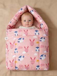 Infant Sleeping Bag With One-Piece Swaddle Design, Tall Hooded Wrap, Effectively Prevents Startle Reflex And Kicking Off Blanket, Giving Baby A Sense Of Security Like Mother's Embrace. Selected 4 Soft Cute Cartoon Prints (Giraffe Nest / Blue Dinosaur / Pink Rabbit / Light Blue Cloud Bear), Soft And Breathable, Warm Filling Without Sweating, Suitable For All Seasons. Side Zipper Design Convenient For Diaper Changes, Practical For Newborn Sleep, Soothing, And Outings, - Multicolor - View 5