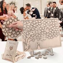 Wedding Guest Book Alternative | Heart-Shaped Tree Guest Board | Rustic Wooden Guest Book [Square] - Wood Color - View 1