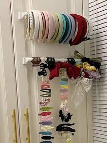 1 pieza Soporte para diademas, organizador de coleteros y gomas para el cabello montado en la pared, soporte adhesivo sin perforación para diademas, estantes de almacenamiento y exhibición de diademas para niñas o mujeres - Blanco - Ver 8