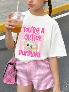 Tween Girl Casual Fun Print Round Neck Short Sleeve T-Shirt Summer Top - White - View 2