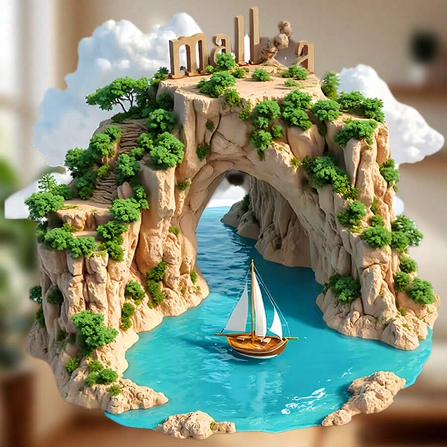 卡普里拱形海洞綠松石波浪與帆船磁鐵,地中海最迷人通道的紀念品,適用於家中所有金屬表面 - A - 查看 1
