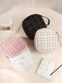 1pc Fashion Mini Makeup Bag, Sanitary Pad Storage Bag, Lightweight Multi-Functional Makeup Bag, Zipper Travel Makeup Organizer, Makeup Tools Storage Bag, Portable Toiletry Makeup Bag, Plaid Pattern Zipper Square Bag - Multicolor - View 4