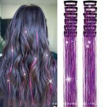 12pcs Seamless Hair Extensions Laser Gold Shiny Colorful Ribbon Straight Hair Pieces Dyed Faux Colorful Hair Decoration - View 12