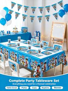 Paw Patrol 汪汪隊主題生日派對裝飾套組，一站式派對用品組合，包含橫幅、桌布與拍照道具的完整派對用品，適合生日慶祝與各種節日派對 - 彩色 - 查看 1