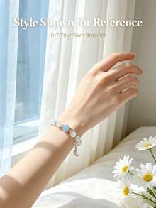 DIY Healing Beads Bracelet Making Kit, 8mm White Cat's Eye & Aquamarine Beads With Moon Star Charms, Quiet Luxury Soft Aesthetic Stackable Daily Wear, Beginner‑Friendly Jewelry Supplies, Stress Relief & Inner Peace, Perfect Gift For Women DIY Lovers - White - View 4