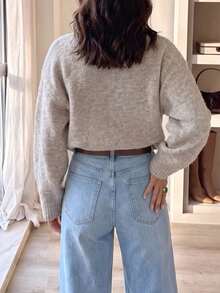 Autumn/Winter Casual Versatile Solid Color Sweater - Khaki - View 8