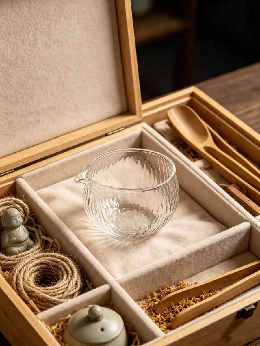 1pc/5pcs Saudi Tea Art Textured Wavy Pattern Transparent Glass Teacup, Home Tea Drinking Smoky Gray Wide Body Gongdao Cup With Spout, Birthday Holiday Gift For Boyfriend, Suitable For Leisure Tea Time And Desktop Decoration - Multicolor - View 1