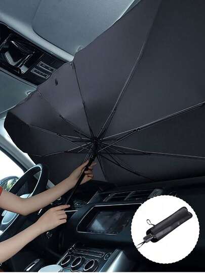 Foldable Car Sun Shade, Portable Car Windshield Umbrella, Car Front Window Sun Shade, Heat Insulation & UV Protection Car Sun Shade, Car Sun Shade Cover, Suitable For Most Vehicles, Car Accessories (With Leather Case)