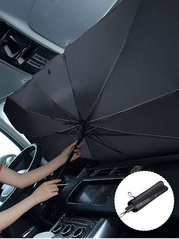Foldable Car Sun Shade, Portable Car Windshield Umbrella, Car Front Window Sun Shade, Heat Insulation & UV Protection Car Sun Shade, Car Sun Shade Cover, Suitable For Most Vehicles, Car Accessories (With Leather Case)