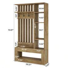 LITTLE TREE Wall Room Divider With Shelves And Coat Hooks, 5-In-1 Freestanding Partition With Bench For Entryway, Living Room, Brown - Brown - View 3
