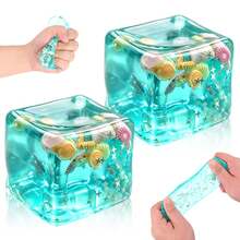 1pc Ice Cubes Stress Balls, Ice Cubes Marine Shells Squishies, Squeeze Ice Cube Marine Style Shells, Soft Slow Rise Squishy-Stress Relief Sensory Toy, Square Shape Squeeze Ball, For Adults - Multicolor - View 1
