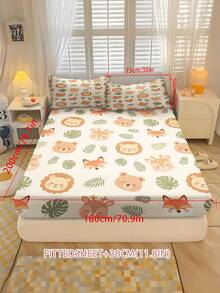 2/3PCS Cartoon Forest Animal Fitted Sheet Set Soft Breathable Bedding For All Seasons Twin/Full/Queen 100% Polyester Machine Washable - Multicolor - View 16