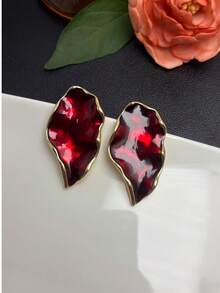 Irregular Wavy Leaf Enamel Drop Earrings, Multi-Color Vintage Metal Earrings, Luxury Daily Wear Jewelry For Women - Multicolor - View 3
