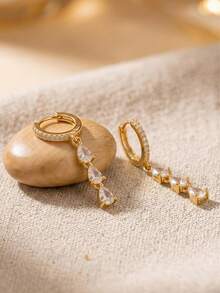 CHICAT 1 Pair Delicate Water Drop Zirconia Dangle Earrings, Gold-Tone Faux Diamond Hoop Ear Clips For Women - Gold Teardrop Pendant Earrings - View 4