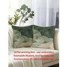 shangxia 2PCS-Minimalist Green Layered Pattern Printed Pillow Covers, Machine Washable, Zipper Closure, Printed Decorative Design, Suitable For Home And Office Decoration Pillow, Room Decor, Party Decor (Pillow Insert Not Included) (No Embroidery) - Multicolor - View 3
