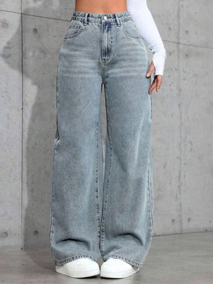 Straight-Leg Light-Colored Jeans For Teenagers, Fashion - Teal Blue - View 1