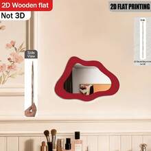 2D Flat, 1pc, Red Asymmetrical Wavy Frame Fashionable Wooden + Acrylic Mirror Wall Mirror - Suitable For Home Living Room, Bedroom, Studio, Patio Wall, No Power Supply Required, Perfect For Father's Day, Wedding Season, Mother's Day, Easter And Other Holiday Gifts And Decorations. 2D Flat - A - View 5