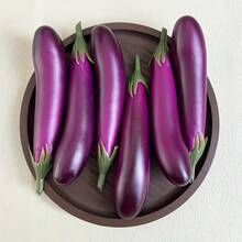 8.27 Inches X 1.85 Inches, Realistic Purple Eggplant Simulation Model And Teaching Material | Realistic Vegetable Model, Leaves Made Of Glossy Purple And Green Materials, Made Of Durable Plastic, Perfect For Home, Kitchen And Party Decoration - A - View 2