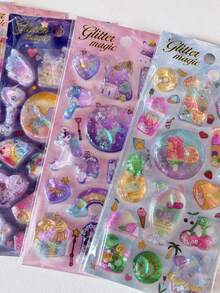 Glitter Magic Liquid Shaker 3D Puffy Stickers Cute Unicorn Fruit Cake Sequins Floating Sticker Kawaii Journal Scrapbooking Card Decor DIY Korean Stationery - Color - View 3