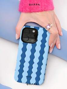 GIIPPA 1pc Blue Hand-Painted Vertical Stripe Pattern Design, Phone 17 Pro Max Phone Case, Compatible With Phone 16 Pro Max, 15 Pro Max, 14 Pro Max, Korean Style High-End Fashion Fun Phone Case, Compatible With 11/12/13/14/15/16 Pro Max Plus, Elegant Design Suitable For Men And Women, Perfect Gift For Girlfriend On Christmas, Valentine's Day, Easter, Wedding Season And Birthday! - Blue - View 5