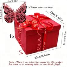 1 Set/Kotak Hadiah Aneka Warna Kotak Penyimpanan Hadiah Persegi/Kotak Hadiah Dekorasi Pesta Pernikahan Ulang Tahun dengan Pita/Dipadukan dengan Stiker Kupu-kupu 3D Dua Lapis Hitam Merah Berongga/Kotak Hadiah Kejutan Hari Valentine/Kotak Hadiah Kejutan Liburan Kapasitas Besar/Kotak Hadiah Dekorasi Perjamuan Lamaran Pernikahan/Pita dengan Stiker Kupu-kupu 3D DIY Halloween/Kotak Hadiah Natal - View 8