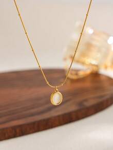 1pc Stainless Steel Exquisite Cat Eye Stone Pendant Gold Multi-Layer Stackable Necklace, Suitable For Women's Daily Wear, Dating And Party Occasions. - Gold - View 11