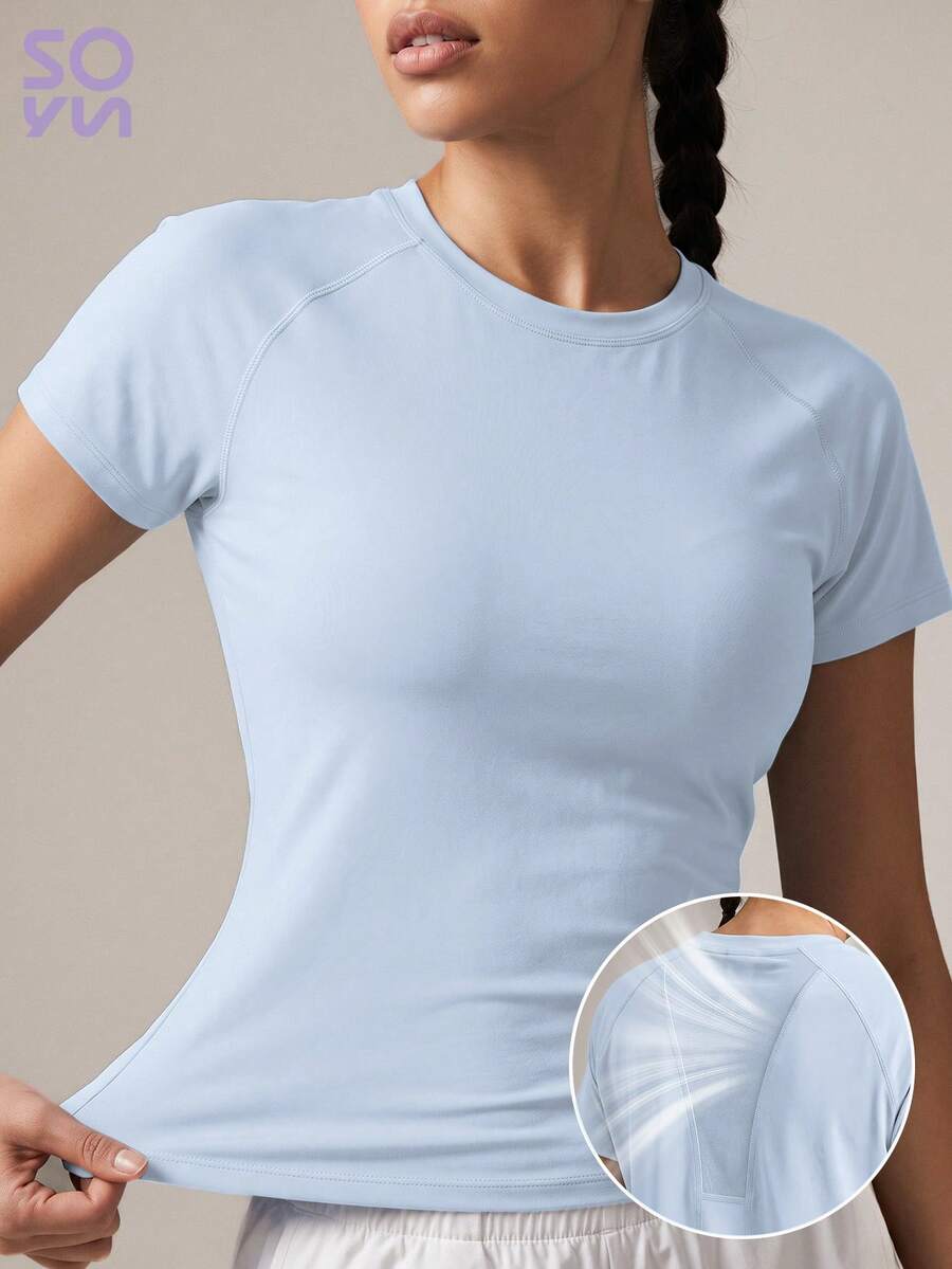 Soyun New Summer Raglan Short Sleeve Sports T-Shirt, Suitable For Daily Casual, Outdoor Activities, Yoga And Fitness - Blue - View 1