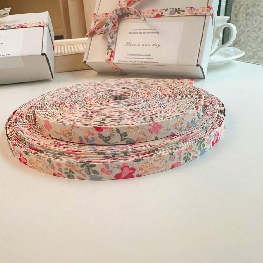 Cream Soft Skin-Friendly Floral Ribbon, Suitable For Gift Wrapping, Handmade Crafts And Holiday Decoration, Pastoral Style, Suitable For Christmas, Valentine's Day, New Year, All Year Round, Fresh Aesthetic - Multicolor - View 1