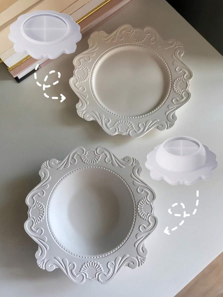 1件歐式壓紋托盤矽膠模具,DIY創意極簡壓紋收納碗/蠟燭杯石膏模具,家居裝飾禮品配件環氧樹脂模具,手工翻模模具,藝術裝飾石膏模具,珠寶展示托盤模具 - 01-直耳兔子托盤矽膠模具 - 查看 1
