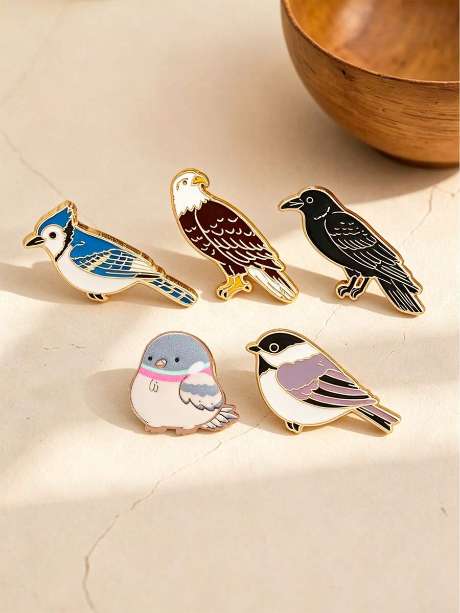 1/5pcs Exquisite Bird Brooch, Delicate Texture Niche Design, Decorative For Clothes, Canvas Bags, Versatile Daily Accessory - Multicolor - View 1