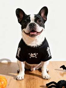 LUCKIE PAW 1pc Skull Cat Funny Pattern Pet T-Shirt, Physical Flea Prevention, Reduce Shedding, Heat Insulation, Breathable Dog Vest, Suitable For Large And Small Dogs And Cats, Indoor And Outdoor - Black - View 3