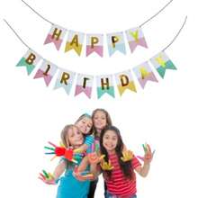 Pastel Happy Birthday Banner, Girls Toddler Birthday Party Decorations, Cute Groovy Birthday Decor Rainbow For Girls Women - Pink - View 4