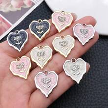 6/10 pièces pendentif cœur ondulé émaillé, breloque fleur en alliage avec strass, accessoires pour la fabrication de bijoux, matériaux DIY pour bracelet, collier et boucles d'oreilles faits main - Cœur - Voir 2