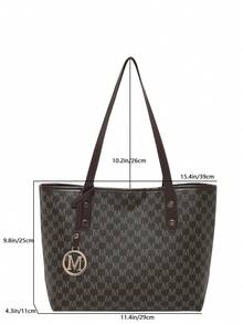 Dedoo Women's Shoulder Tote Bag, All-Over M Letter Pattern, Durable Composite Fabric, Large Capacity, Campus Backpack, Suitable For University Campus - Coffee - View 11