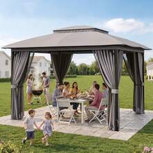 Bealife 10 X 12 FT Double Roof Patio Gazebo, Waterproof Outdoor Canopy Gazebo With Aluminum Frame, Mosquito Mesh Netting & Privacy Curtains, 8 Beams With Hooks For Backyard Garden Deck - Grey - View 2