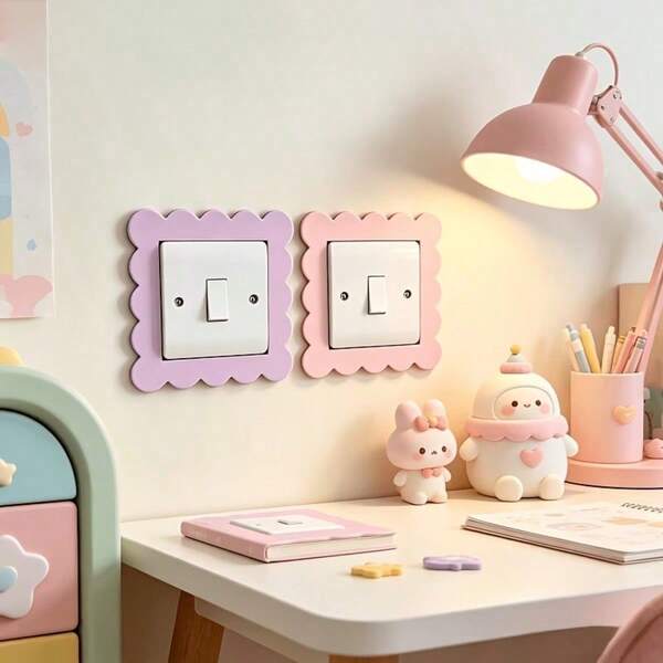 1/3/5pcs Pink Purple Wooden Switch Decorative Frame, Dust-Proof Button Switch Protective Cover, Easy To Install, Suitable For Living Room, Bedroom, Kitchen Wall Decoration, No Electricity Required; Suitable For Birthday, Wedding Party Scene Decoration, Perfect Housewarming Gift (Random Color)