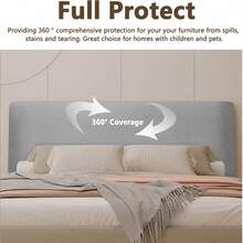 DUJUIKE Velvet Bed Headboard Cover, High Elasticity Anti-Slip Dust-Proof Bed Headboard Backrest Sleeve - Light Grey - View 5