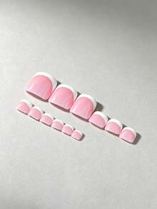 12pcs French Manicure Nail Stickers, Includes 12pcs Toe Nail Stickers, Silver Glitter White French Style, Short Full Coverage Glossy Fake Nails Set - Multicolor - View 4