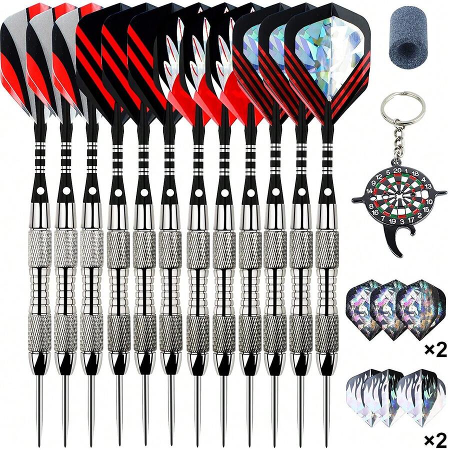 12 buah 20g/buah Jarum Dart Profesional Set Dart Mainan Papan Dart Jarum Keras Baja Tungsten Ujung Dart Imitasi Kemasan Kotak Kertas - Perak - View 1
