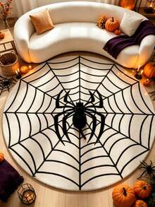 1pc Black & White Halloween Spider Web Art Rug, Decorative Carpet, Living Room Rug, Bedside Plush Rug, Autumn/Winter Rug, Thick Rug, Large Living Room Rug, Bedroom Rug, Home Decor Rug, Outdoor Rug, Washable Rug - Multicolor 4 - View 4