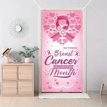 2D Door Banner, 1pc, Breast Cancer Awareness Door Banner, Breast Cancer Party Charity Party Door - Breast Cancer Prevention - View 3
