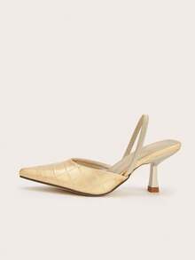 Sandal Wanita Terbaru, Elegan, Nyaman, Modis, Serbaguna, Berujung Lancip, Hak Tinggi, dengan Tali Depan dan Desain Tanpa Punggung - Emas - View 5