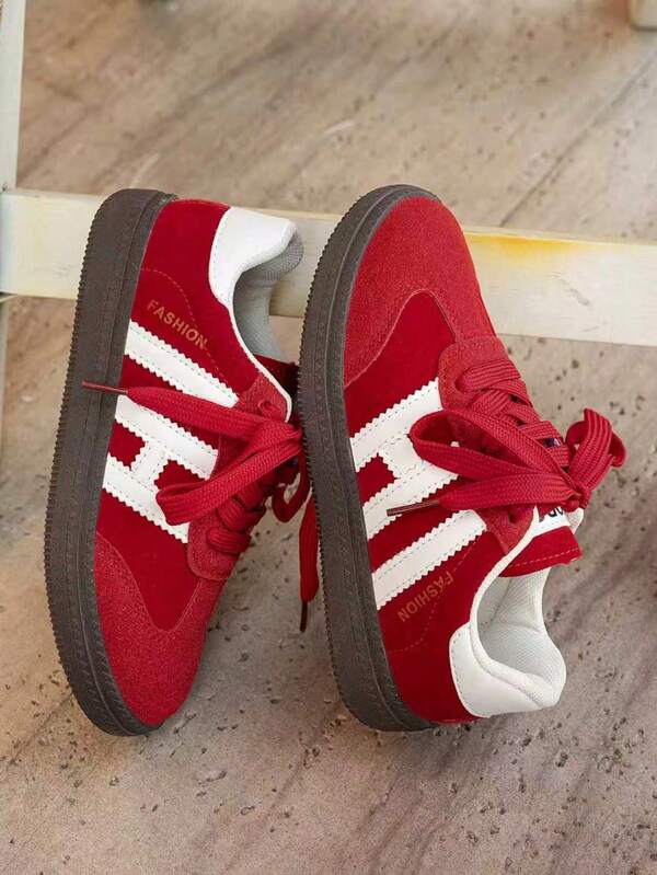 1 Pair Fashionable Girls' Sports Shoes 2026 Spring/Autumn New Arrival Kids Red German Trainer Shoes Mid-To-Large Children Casual Unisex Skate Shoes