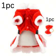 2pcs Christmas Dog Dress Set, Red Star Chiffon Pet Outfit With Bow Headband, Fluffy Warm Winter Puppy Costume With Plush Collar, Suitable For Small Dogs, Puppies, Chihuahuas, Holiday Party And Christmas Dress Up - Red - View 18