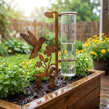 Rusty Hummingbird Pattern Outdoor Rain Gauge, Large Capacity Metal Frame Rain Gauge, Suitable For Garden, Yard, Flower Pot, Patio And Lawn, Beautiful Stable And Durable Design - A - View 4