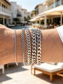 1 pieza Pulsera de cadena de eslabones cubanos retorcidos de acero inoxidable, accesorio de hip hop para hombres, joyería de moda genial para parejas, regalo del Día del Padre, regalo de Navidad, Acción de Gracias, vacaciones y cumpleaños - Plateado - Ver 1