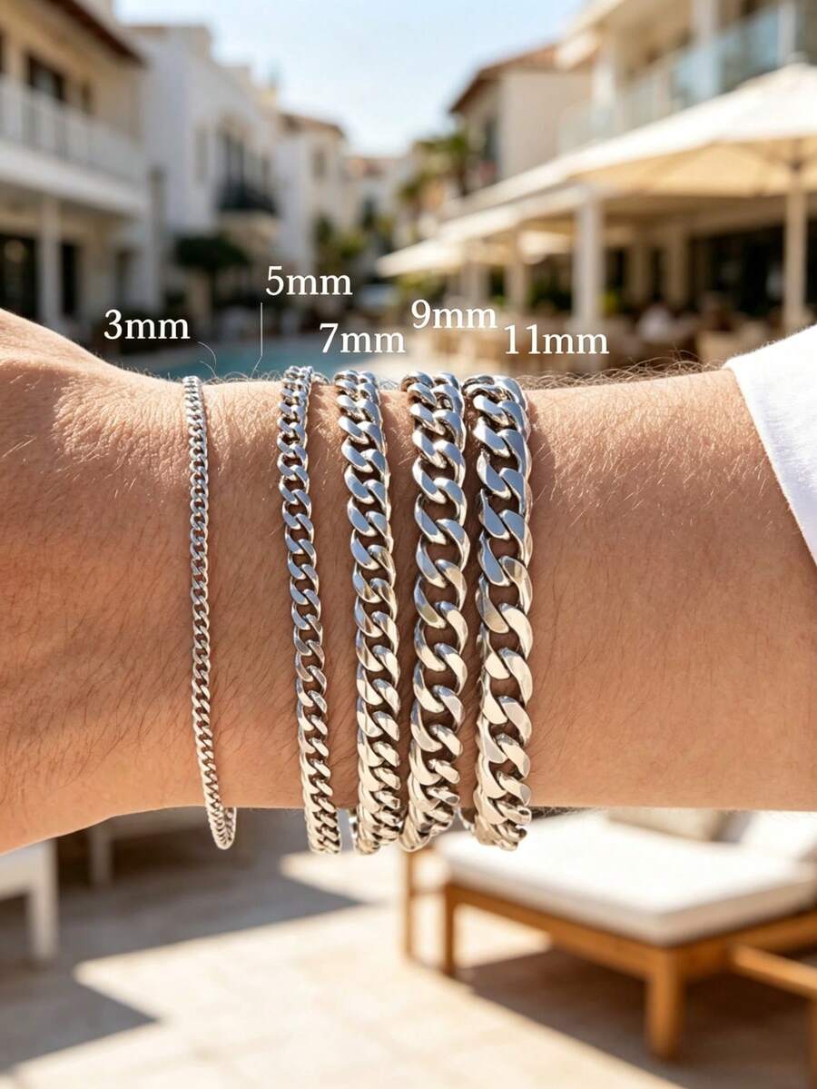 1 pieza Pulsera de cadena de eslabones cubanos retorcidos de acero inoxidable, accesorio de hip hop para hombres, joyería de moda genial para parejas, regalo del Día del Padre, regalo de Navidad, Acción de Gracias, vacaciones y cumpleaños - Plateado - Ver 1