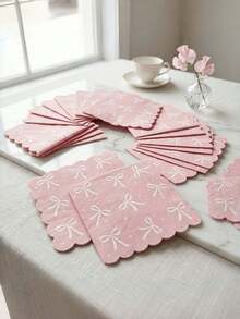 20Pcs Pink Bow Theme Party Napkins, Disposable Paper Tissue For Wedding Birthday Mother's Day Decor - Bow-shaped Tissue - View 1